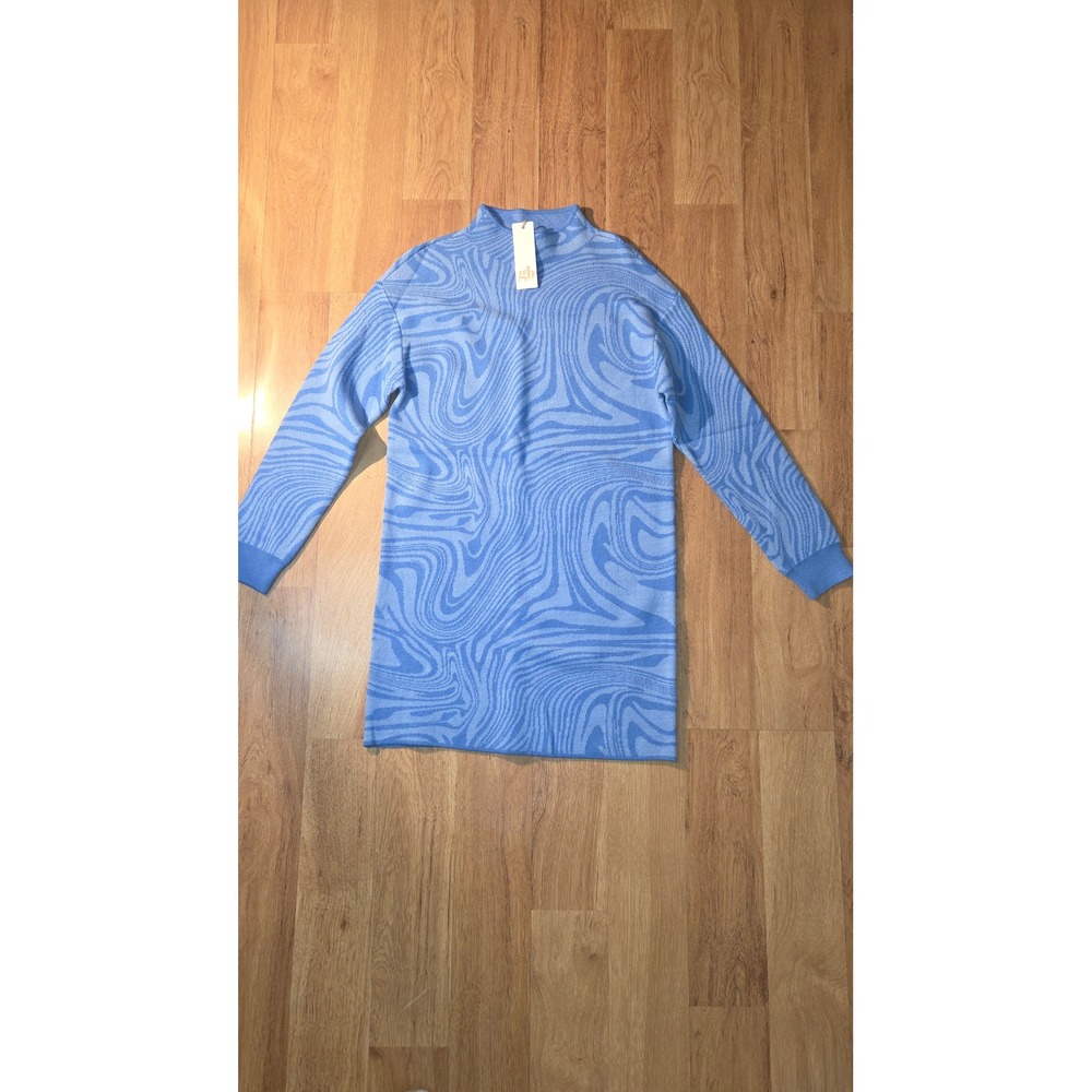 GB Girls Blue Swirl Marble Mock Neck Long Sleeve Sweater Dress Size L 12/14